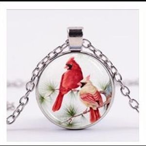 Cardinal Glass Dome Silver Chain Necklace NWT